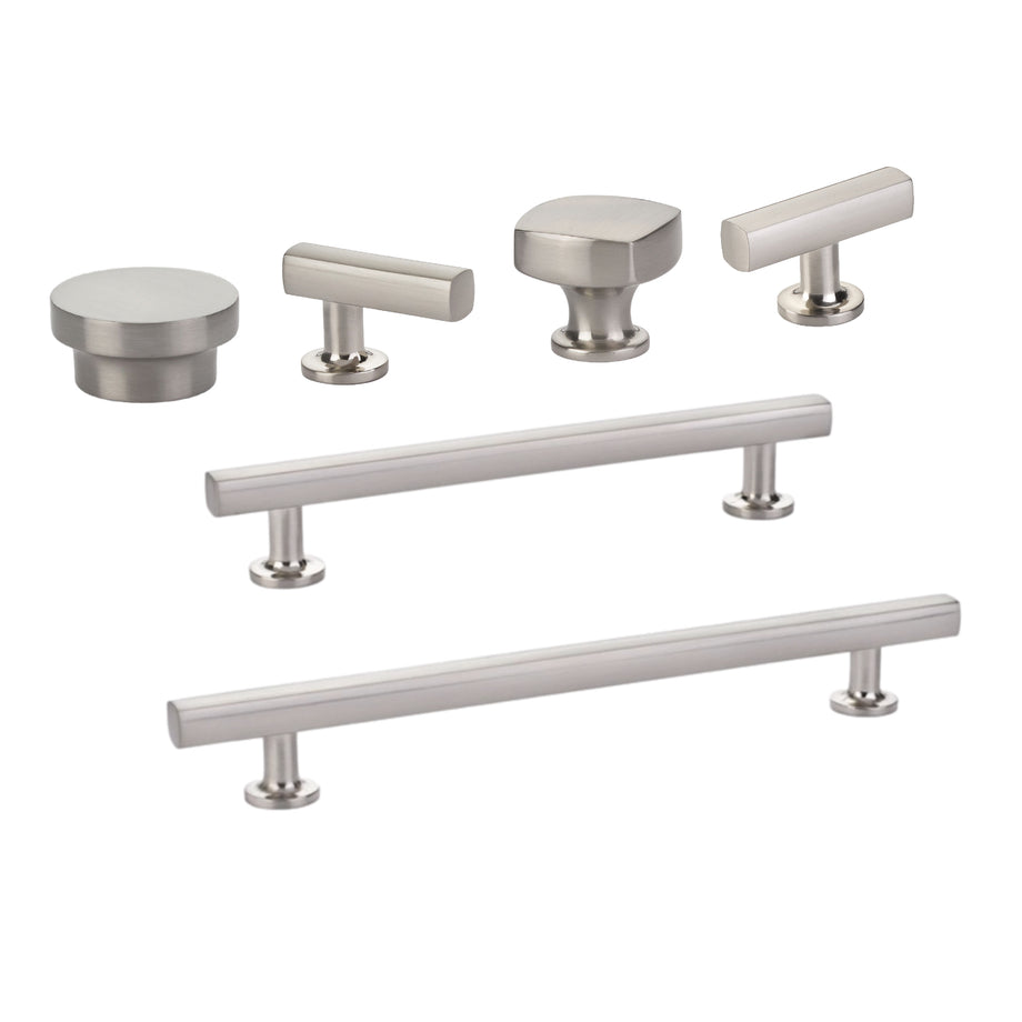 T-Bar Geo Cabinet Knobs and Drawer Pulls in Satin Nickel