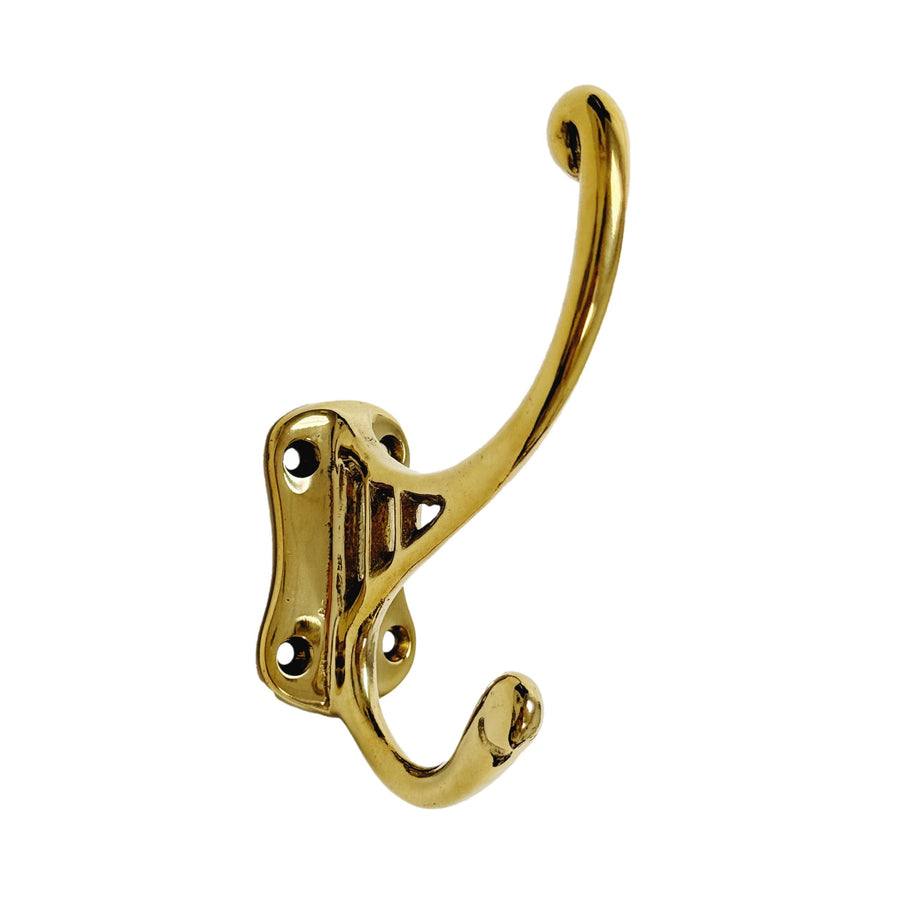 Polished Unlacquered Brass Heritage Wall Hook, Brass Wall Coat Hook