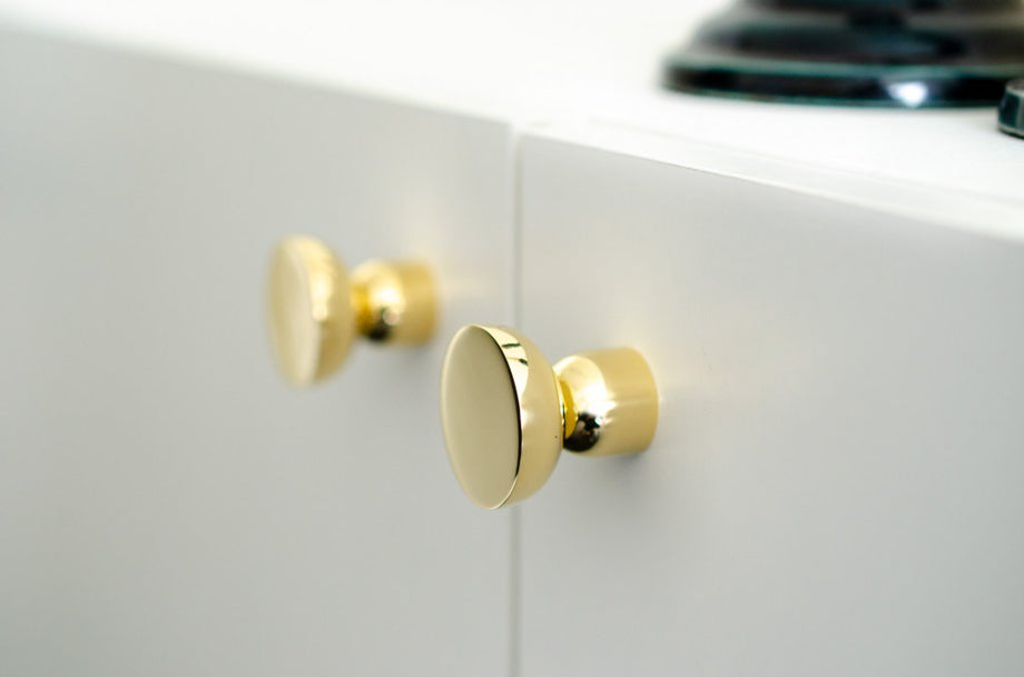 Raised Bowl Unlacquered Polished Brass Round Cabinet Knob and Hook