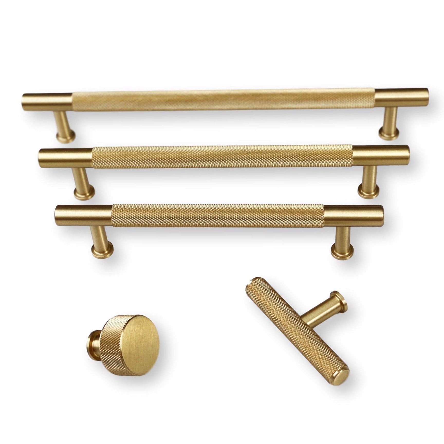 Brass Solid "Texture No.2" Knurled Drawer Pulls and Knobs in Satin Bra