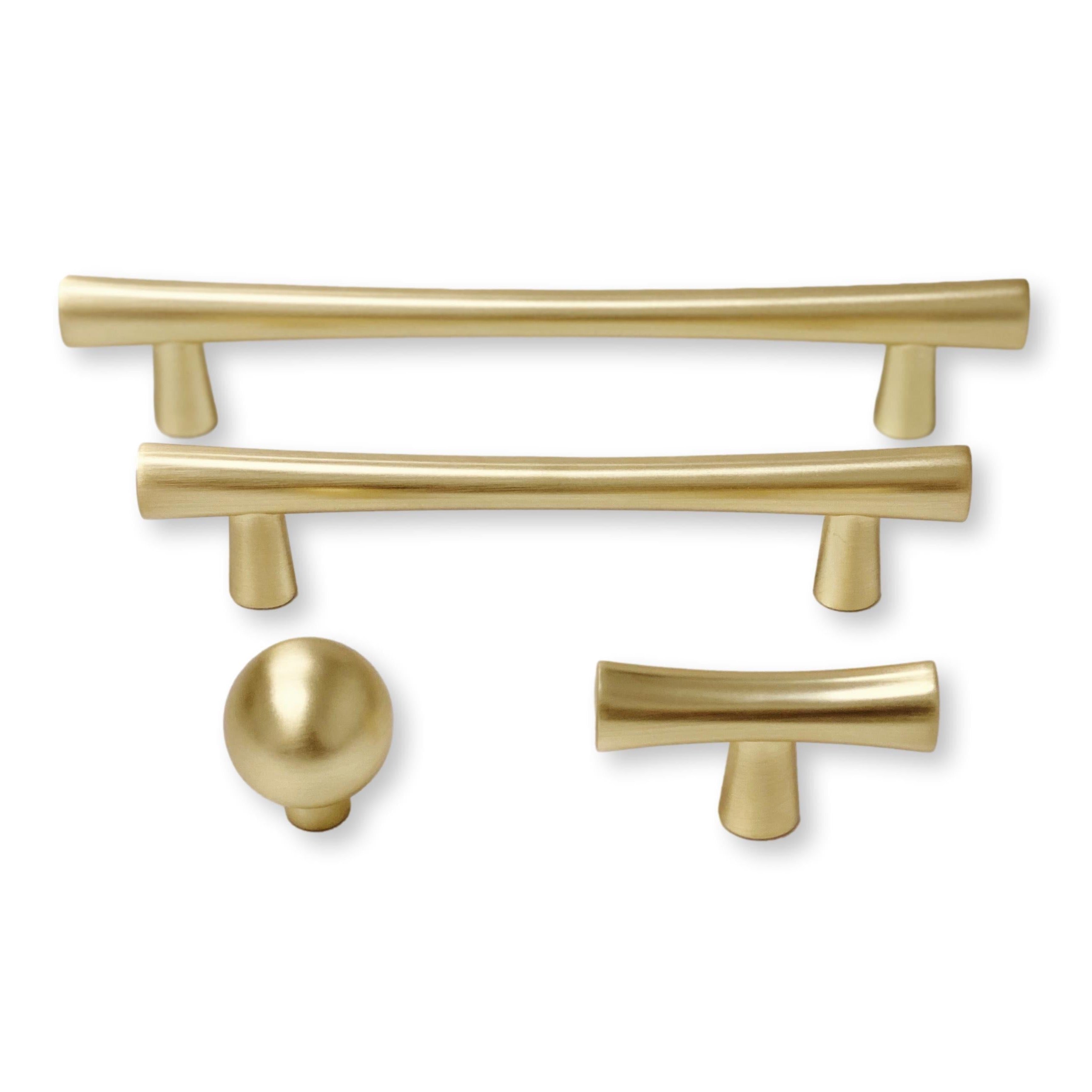 Solid Satin Brass Cabinet Handles and Knobs Available in Various Lengths  and Sizes