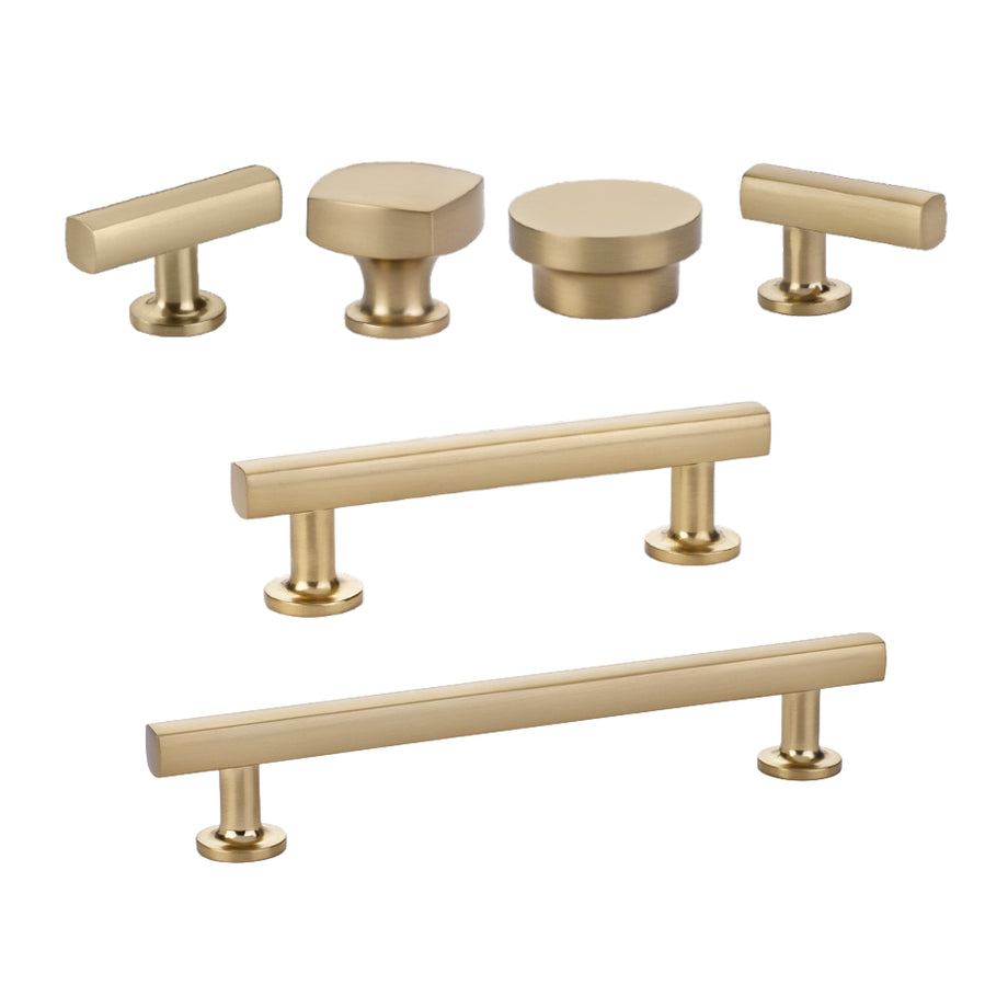 Brass Solid Texture Knurled Drawer Pulls and Knobs in Satin Brass