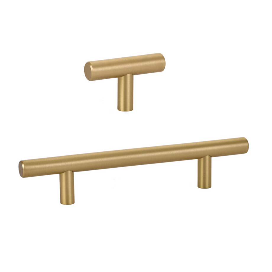 T-Bar European Satin Brass Cabinet Knobs and Pulls – Forge