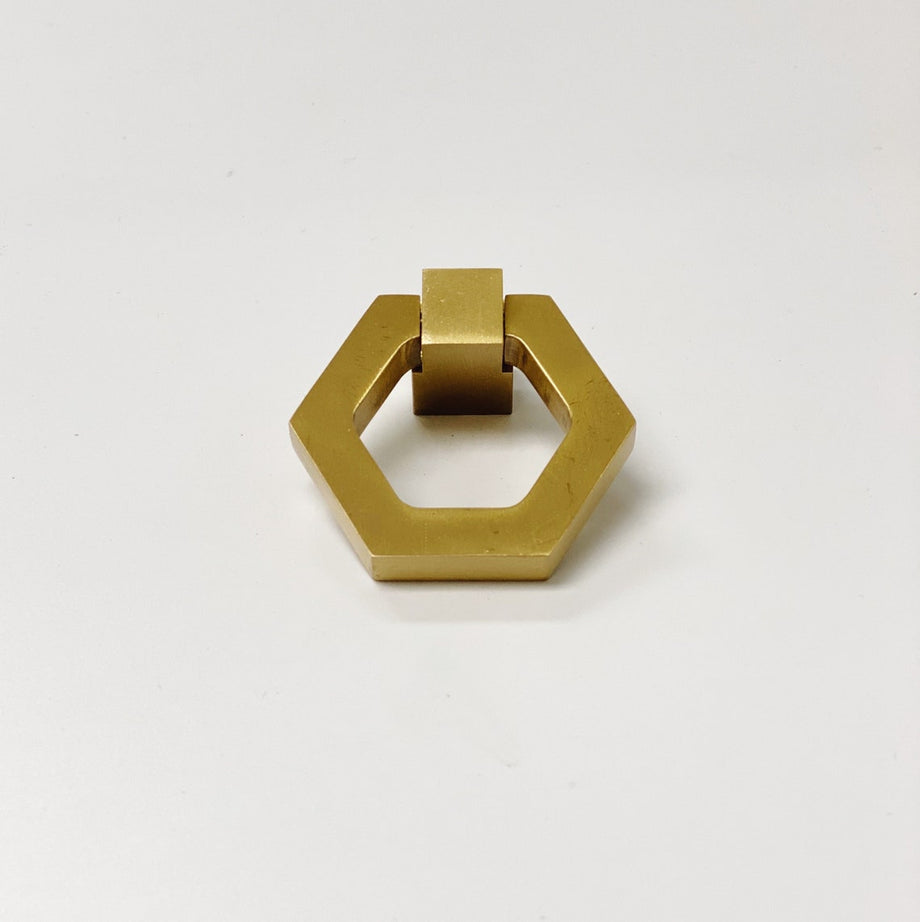 Zimi Satin Brass Hexagon Ring Pull – Forge Hardware Studio