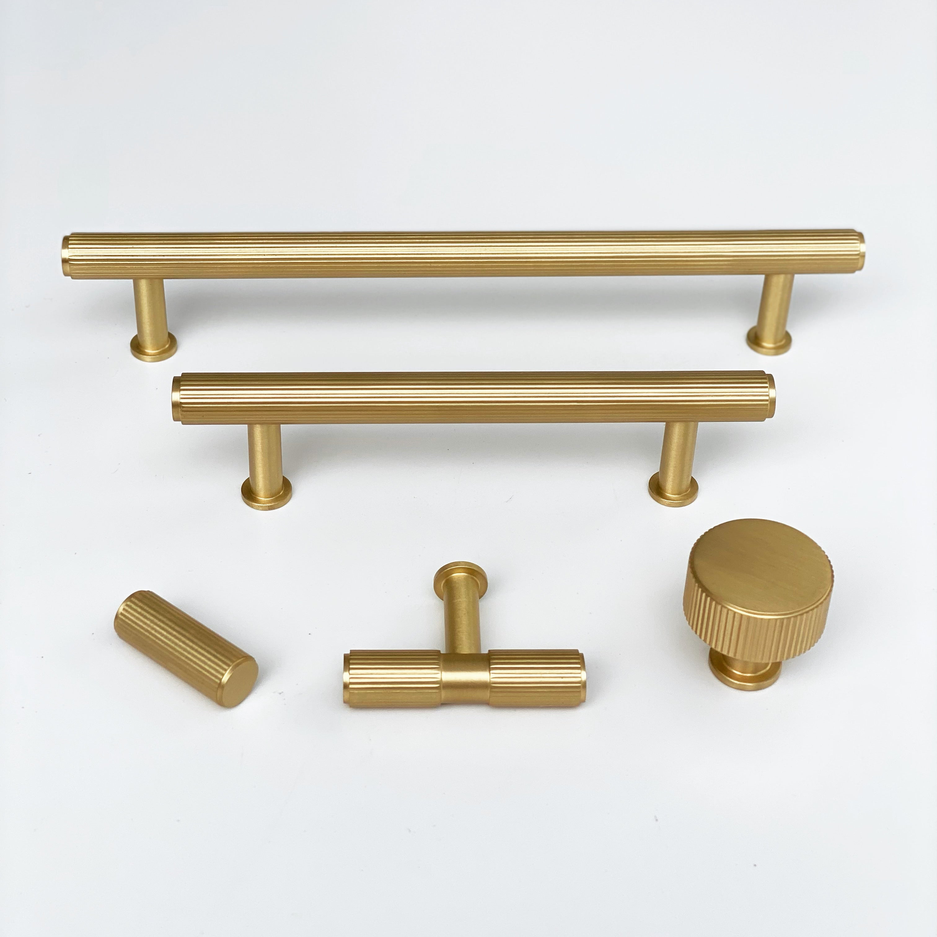 Brass Solid Texture Lines Knurled Drawer Pulls and Knobs in Satin Br –  Forge Hardware Studio