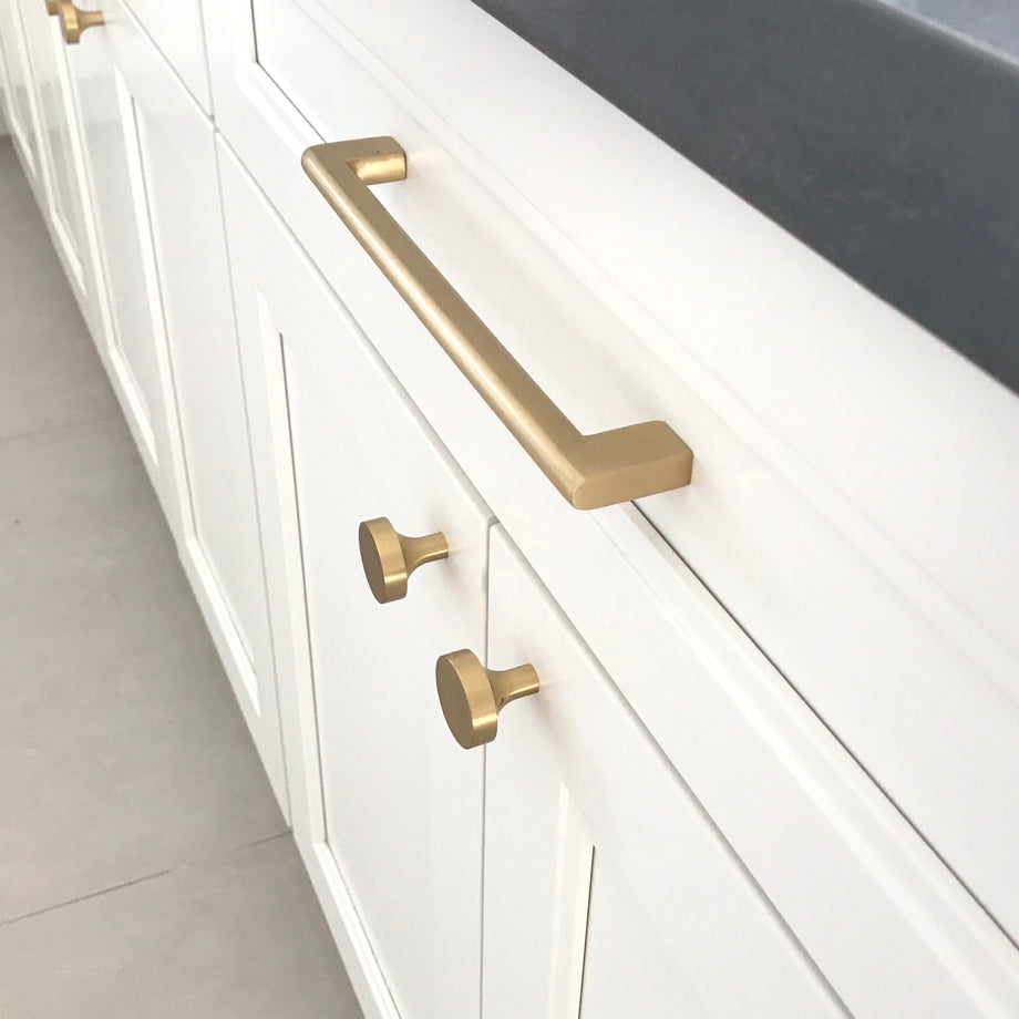 Satin Brass Luxe Drawer Pulls and Cabinet Knobs